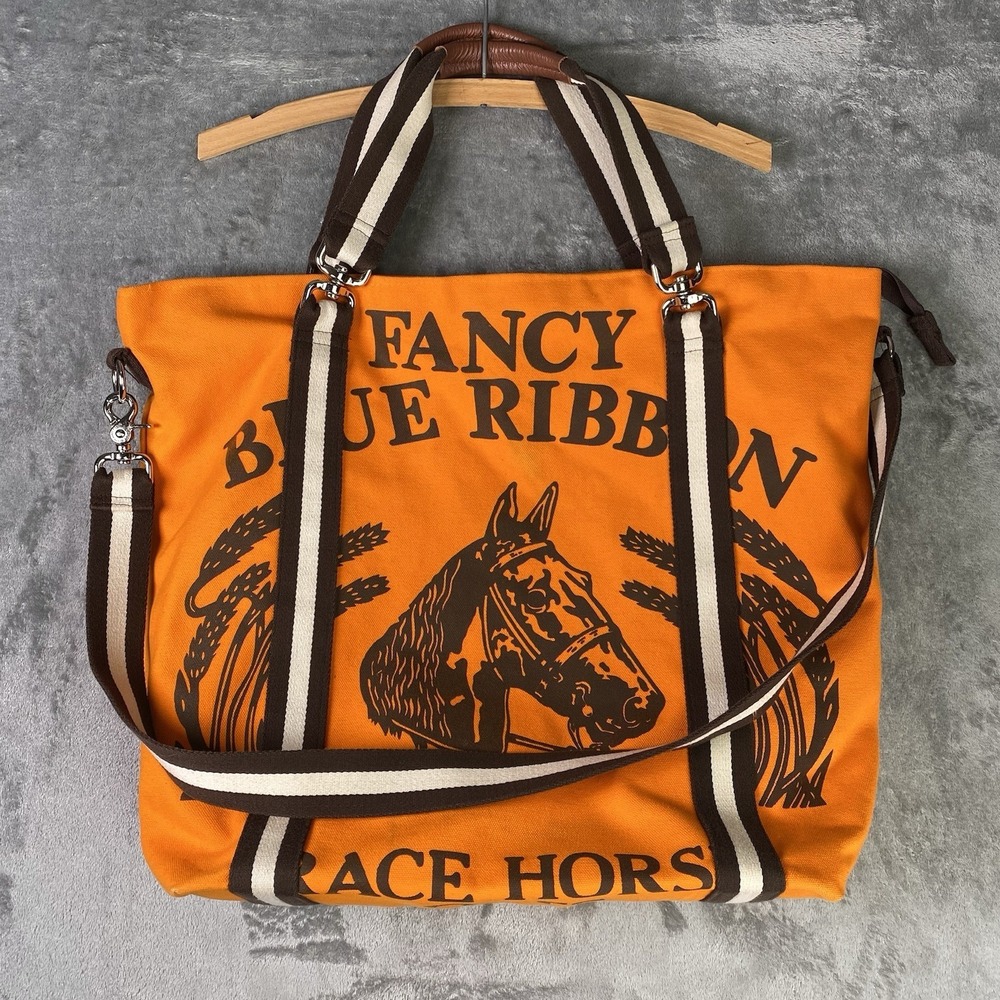 Rebecca‎ Ray Mary Ann Tote Bag Orange Fancy Blue Ribbon Race Horse Oats Canvas